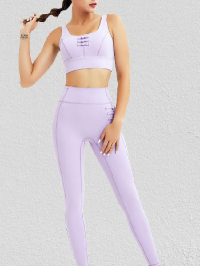 Solid Knot Tank Top and Leggings Yoga Set 1