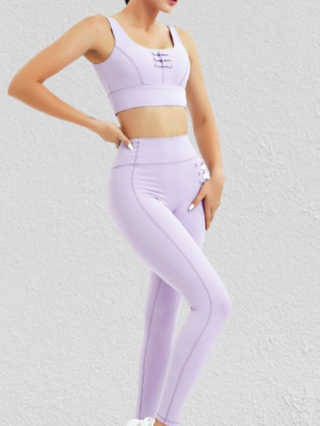 Solid Knot Tank Top and Leggings Yoga Set 2