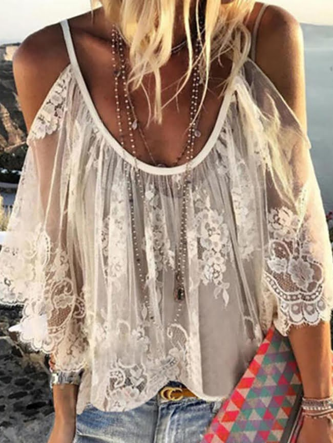 Solid Lace Sheer Sling Top