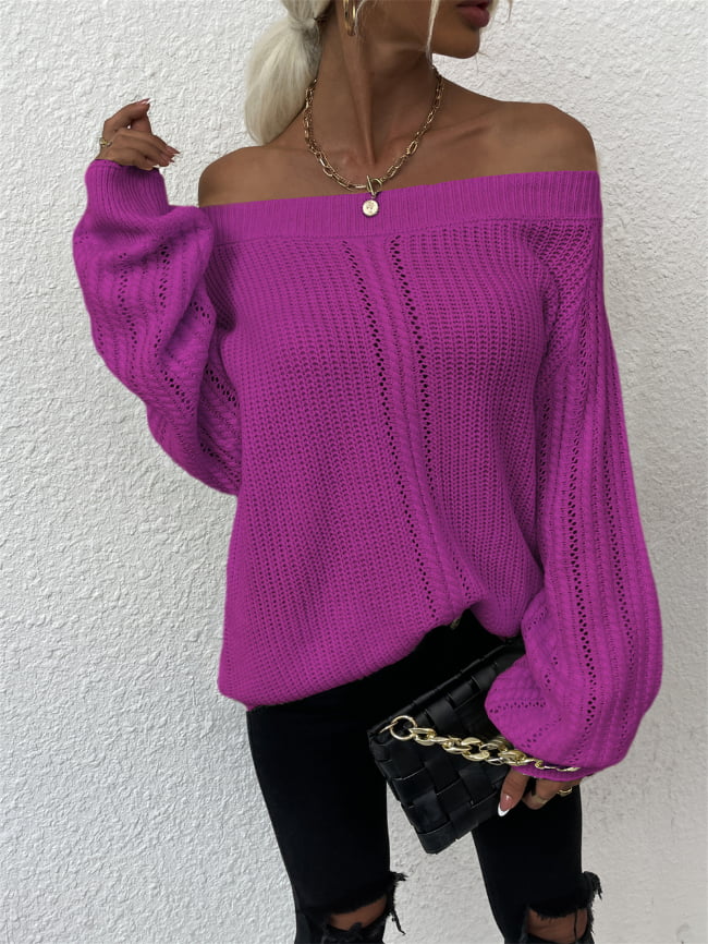 Solid Slouchy Neckline Knitted Sweater 20