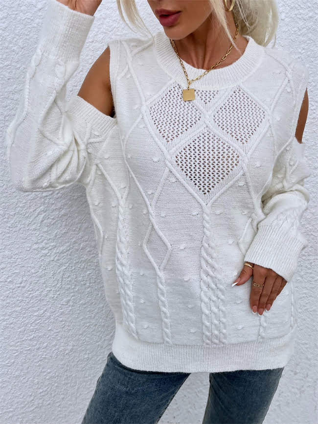 Solid Strapless Openwork Knitted Sweater 6