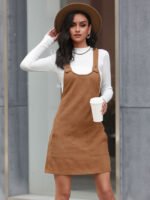 Solid color corduroy strap dress