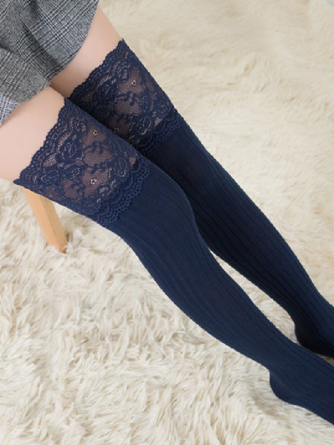 Solid color lace stitching knee socks 8