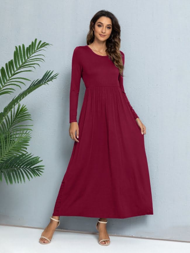 Solid color round neck casual dress 10
