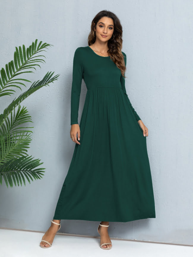Solid color round neck casual dress 12