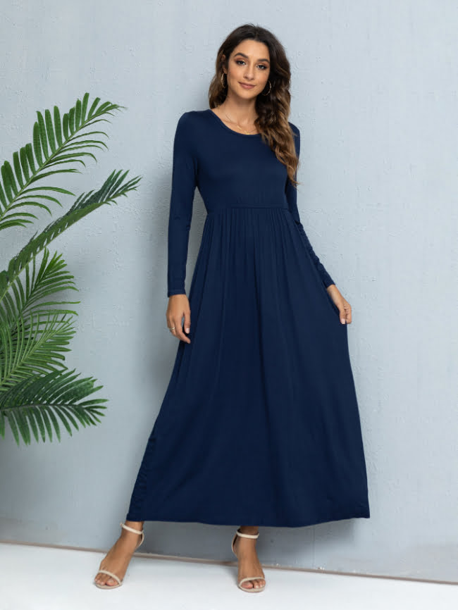 Solid color round neck casual dress 17