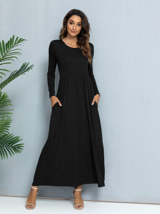 Solid color round neck casual dress 18