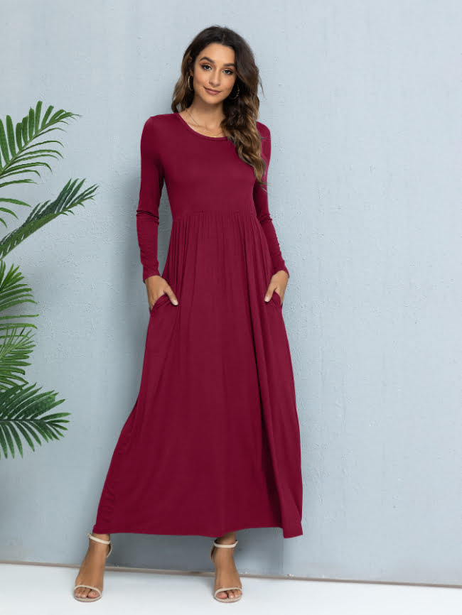 Solid color round neck casual dress 19