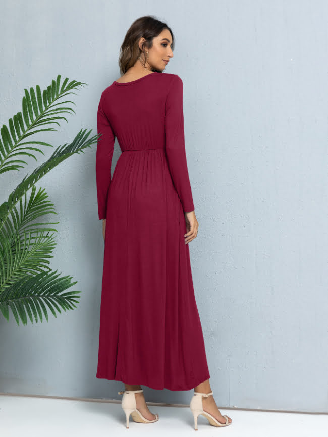 Solid color round neck casual dress 2