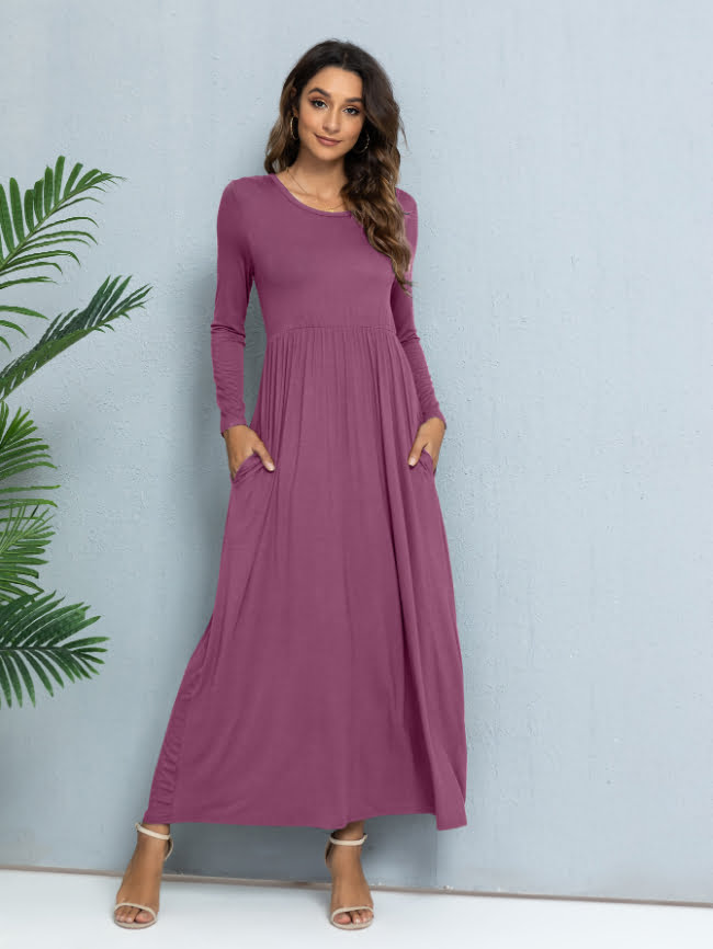 Solid color round neck casual dress 24
