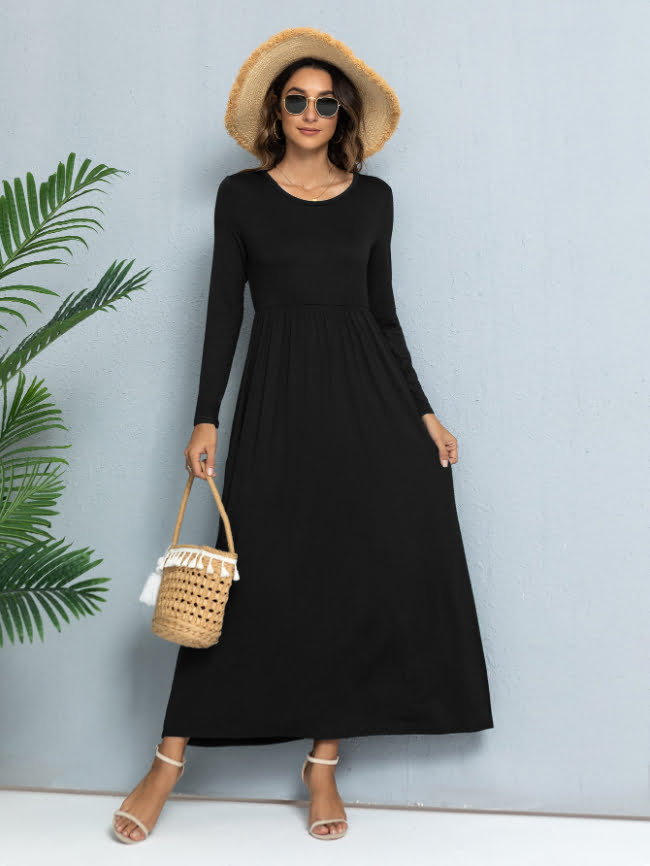 Solid color round neck casual dress 26