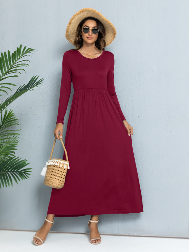 Solid color round neck casual dress 27