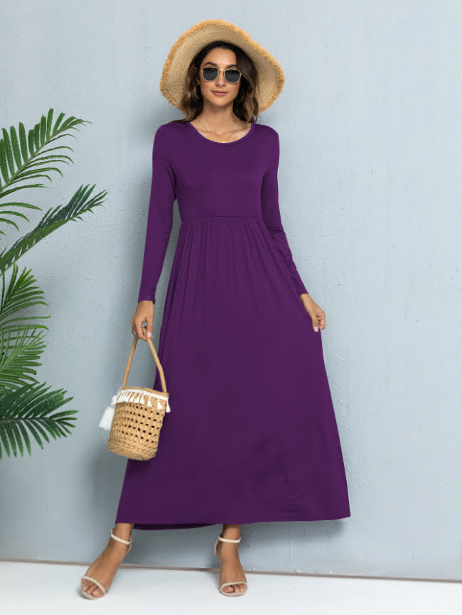 Solid color round neck casual dress 29
