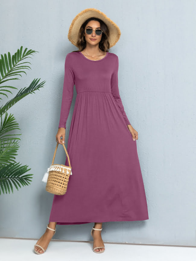 Solid color round neck casual dress 30