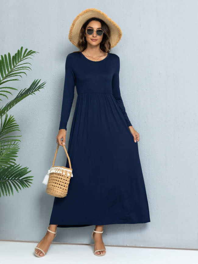 Solid color round neck casual dress 31