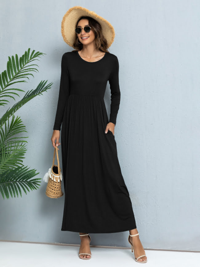 Solid color round neck casual dress 32