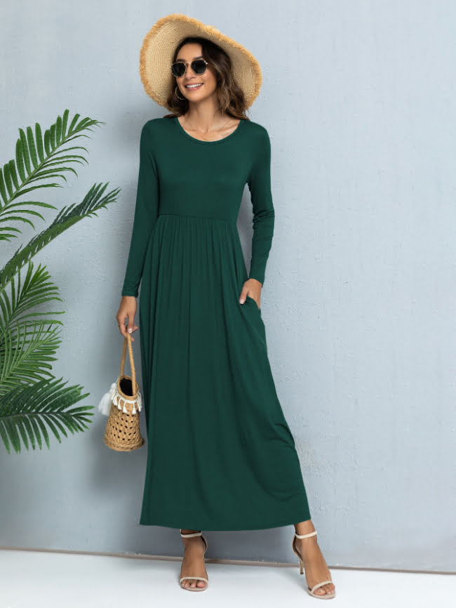 Solid color round neck casual dress 34