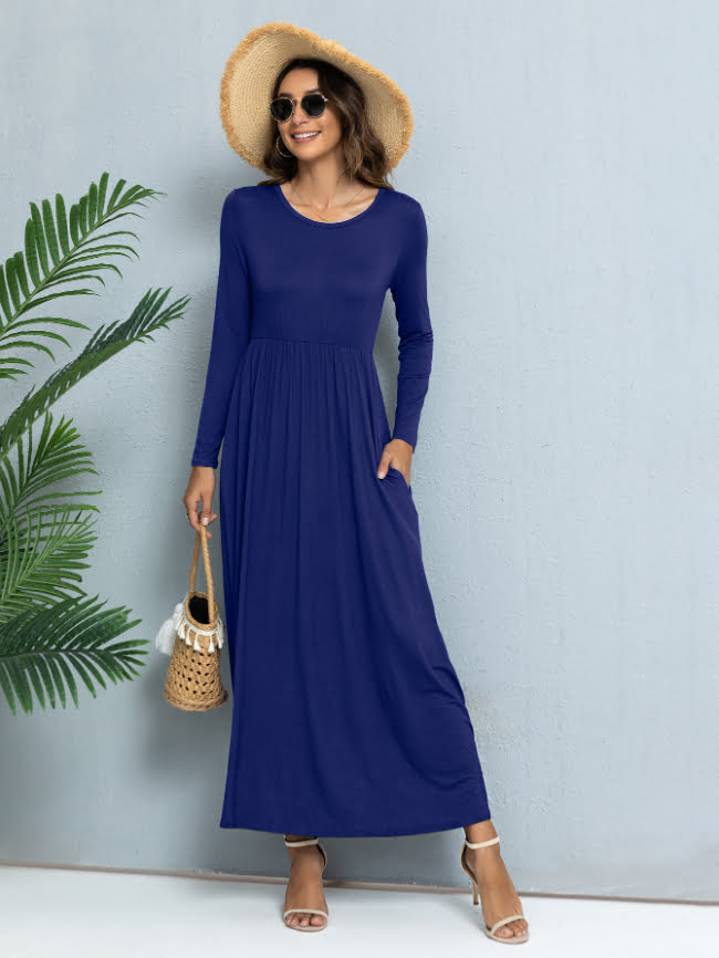 Solid color round neck casual dress 35