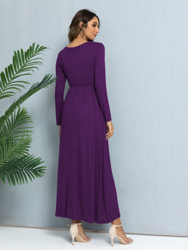 Solid color round neck casual dress 5