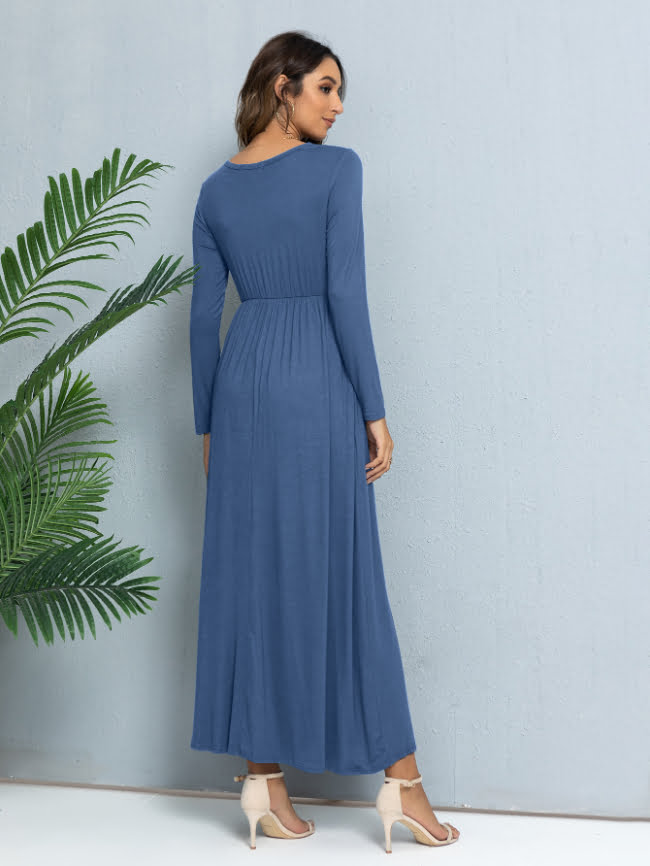 Solid color round neck casual dress 7