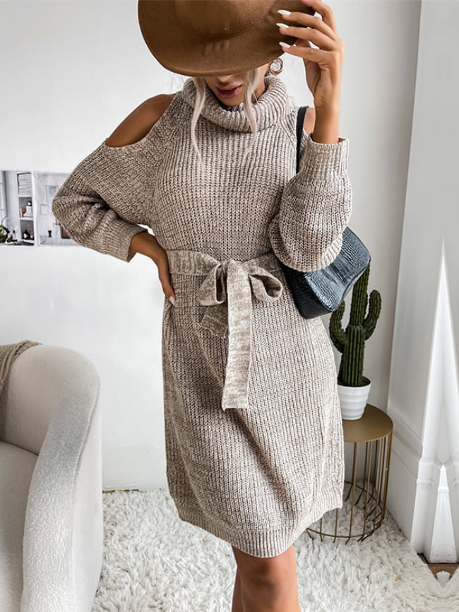 Solid color strapless sweater dress