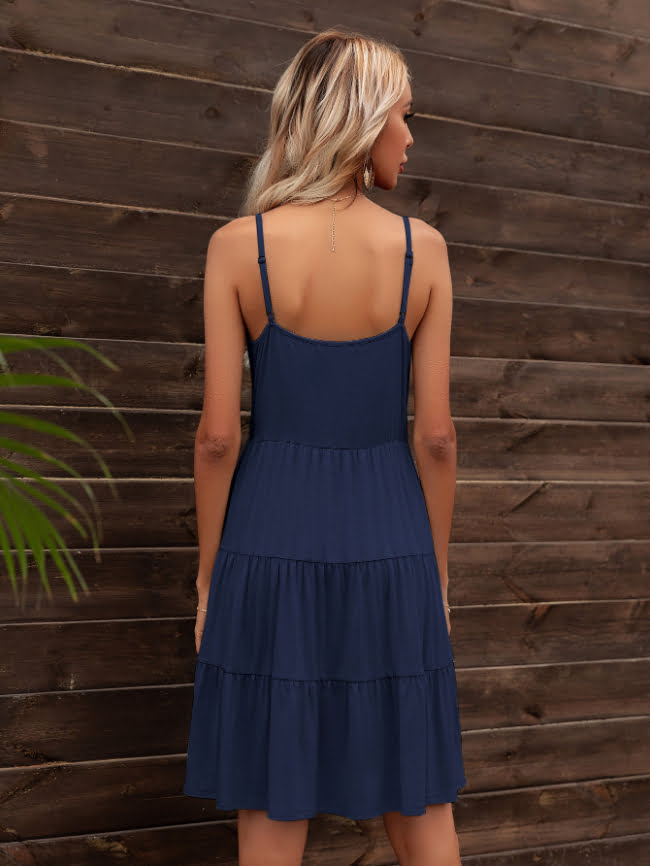 Solid color v neck layered dress 1