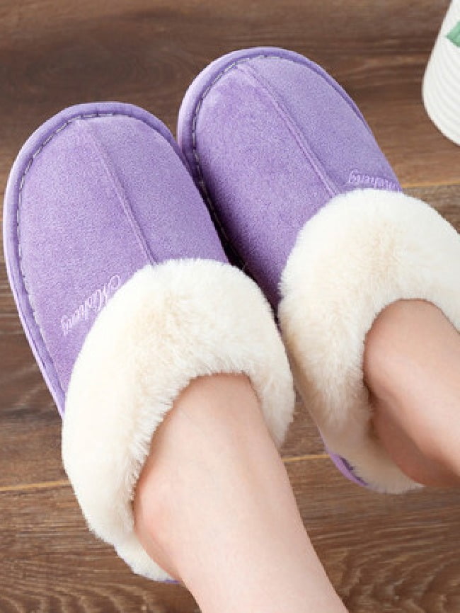 Solid color warm plush slippers 4