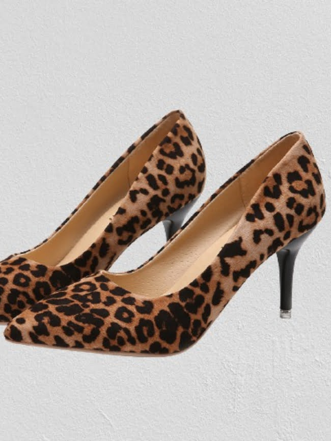 Solid leopard print pointed toe High heel