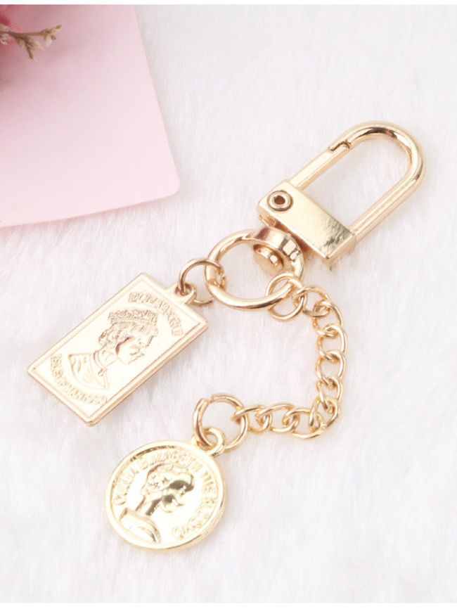 Square Round Coin Double Sided Letter Pearl Keychain 1
