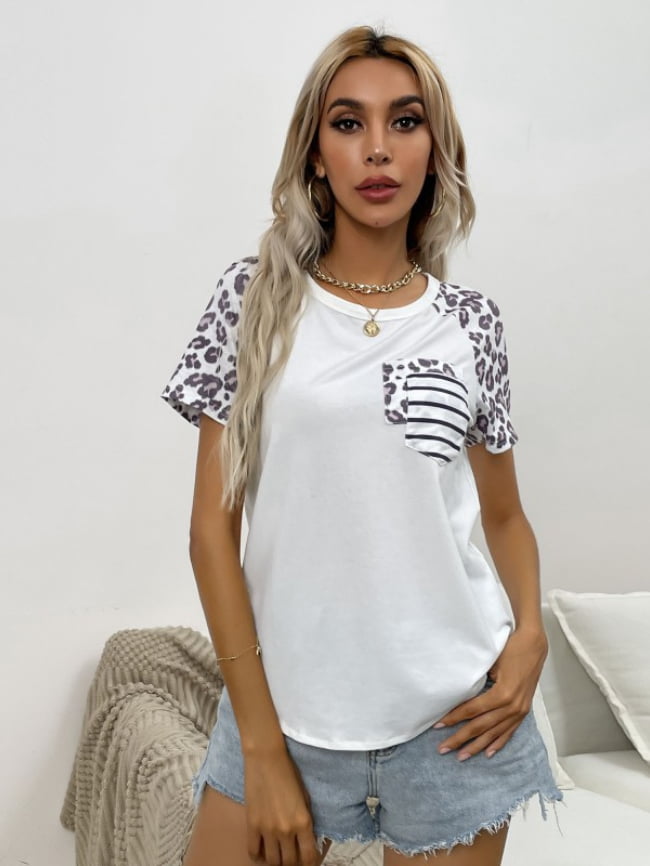 Stitched leopard print T-shirt