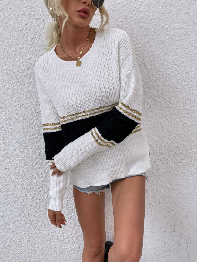 Striped Colorblock Split Knitted Sweater 6