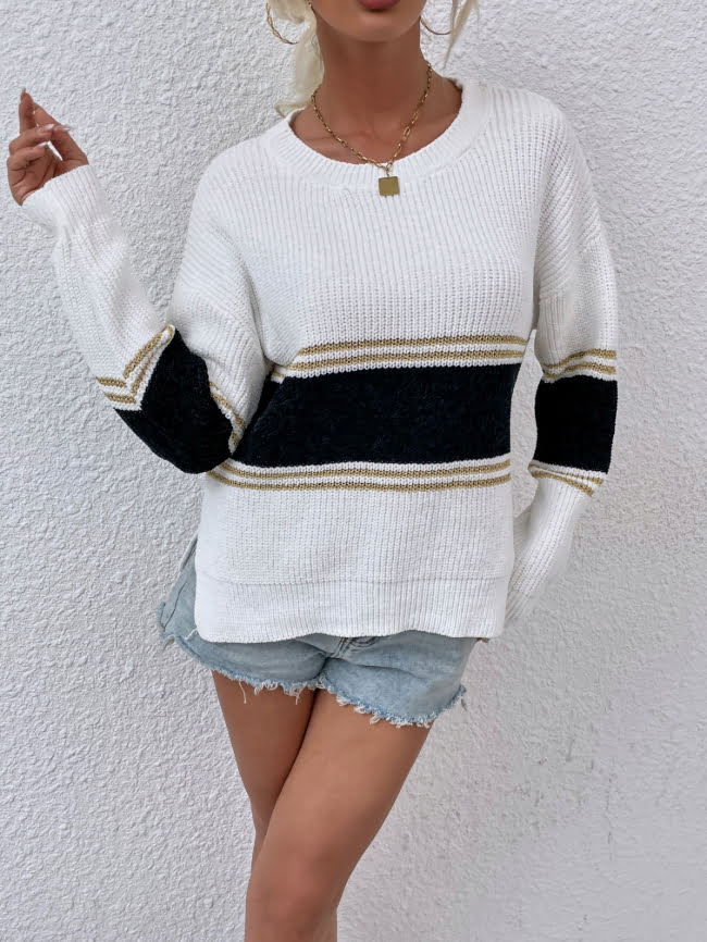 Striped Colorblock Split Knitted Sweater 7