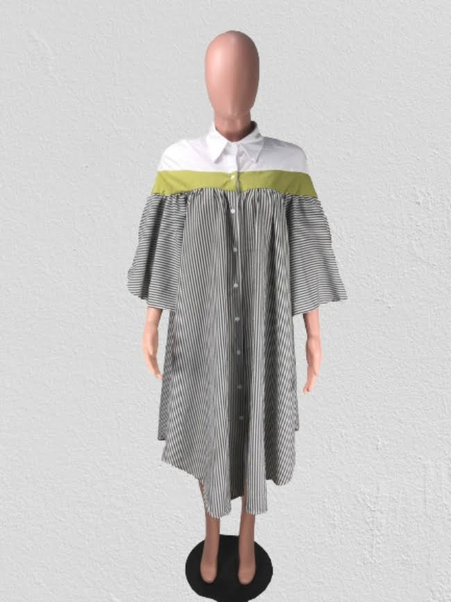 Striped Irregular Casual Loose Shirt Dress 4