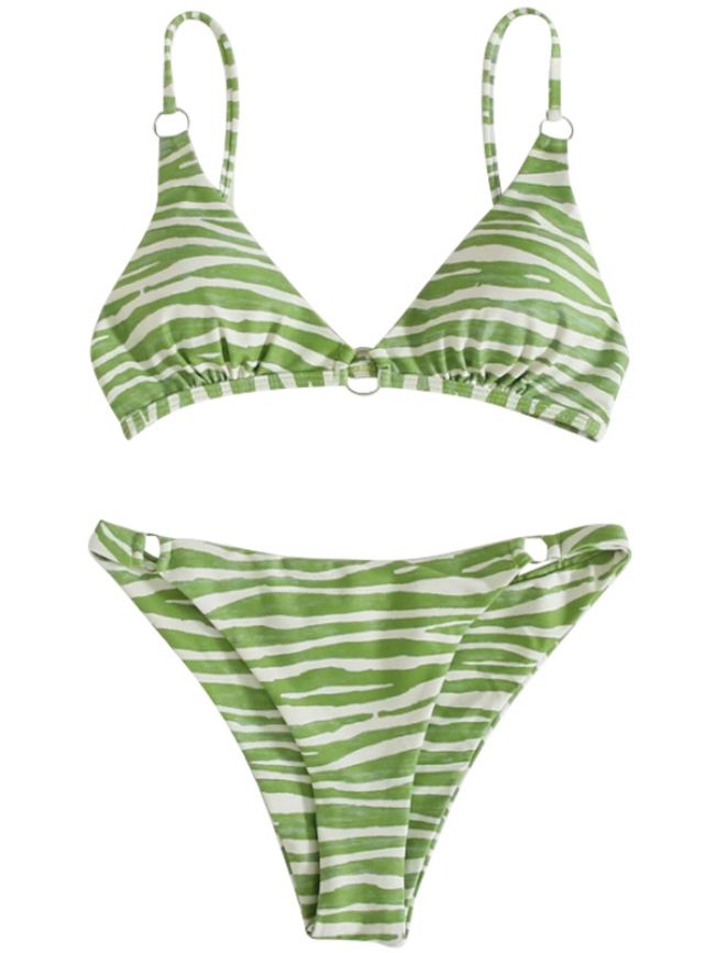 Striped Split Swimsuit Bikini Set 3
