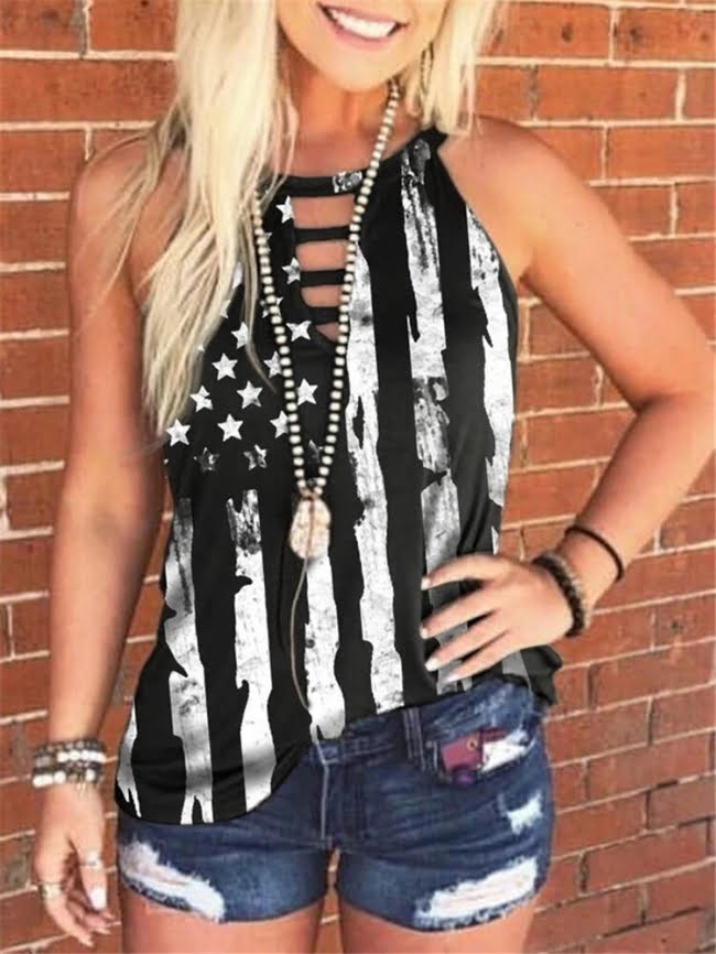 Striped stitching five pointed star hollow vest 1