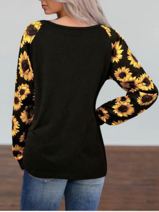Wholesale Sunflower-print paneled long-sleeve top