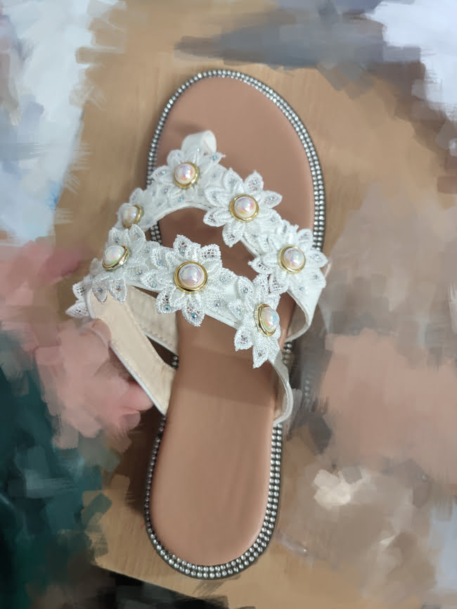 Wholesale Sweet Pearl Flower Thong Sandals