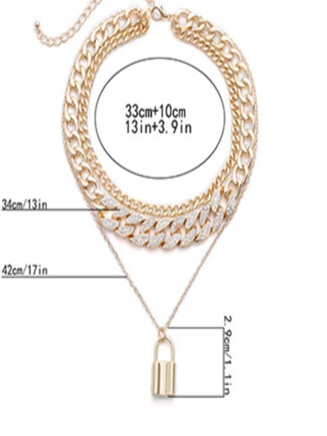 Thick Chain Vintage Lock Shaped Bracelet Necklace Set 5 1