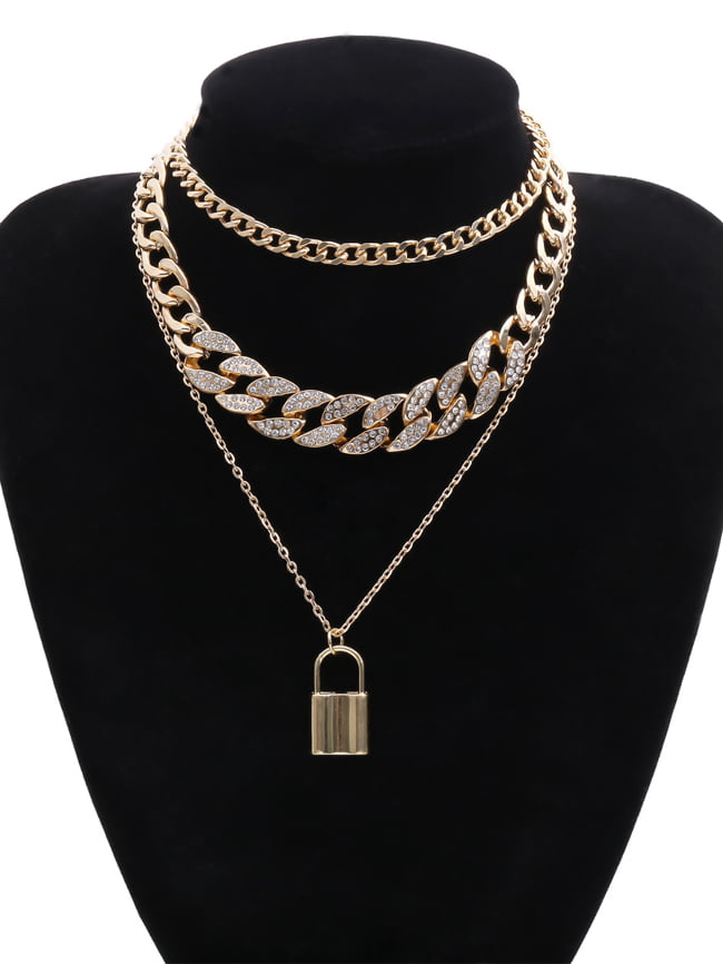 Thick Chain Vintage Set Lock Shaped Bracelet Necklace Set 1