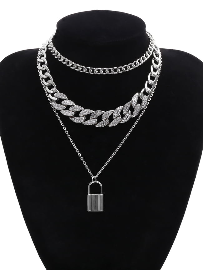 Thick Chain Vintage Set Lock Shaped Bracelet Necklace Set