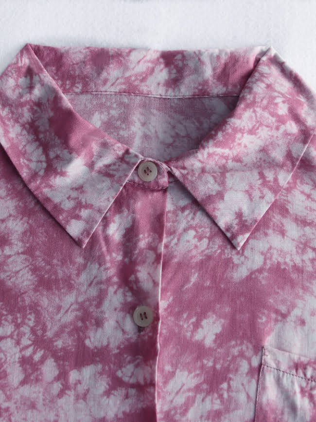 Wholesale Tie Dye Lapel Button Short Sleeve Shirt