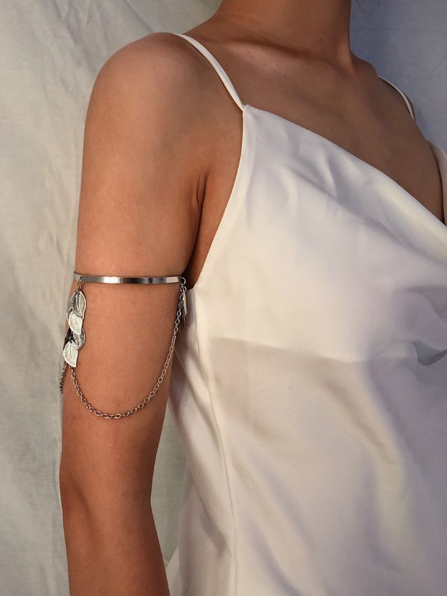 U Shaped Leaf Tassel Chain Geometric Adjustable Arm Bracelet 9 1