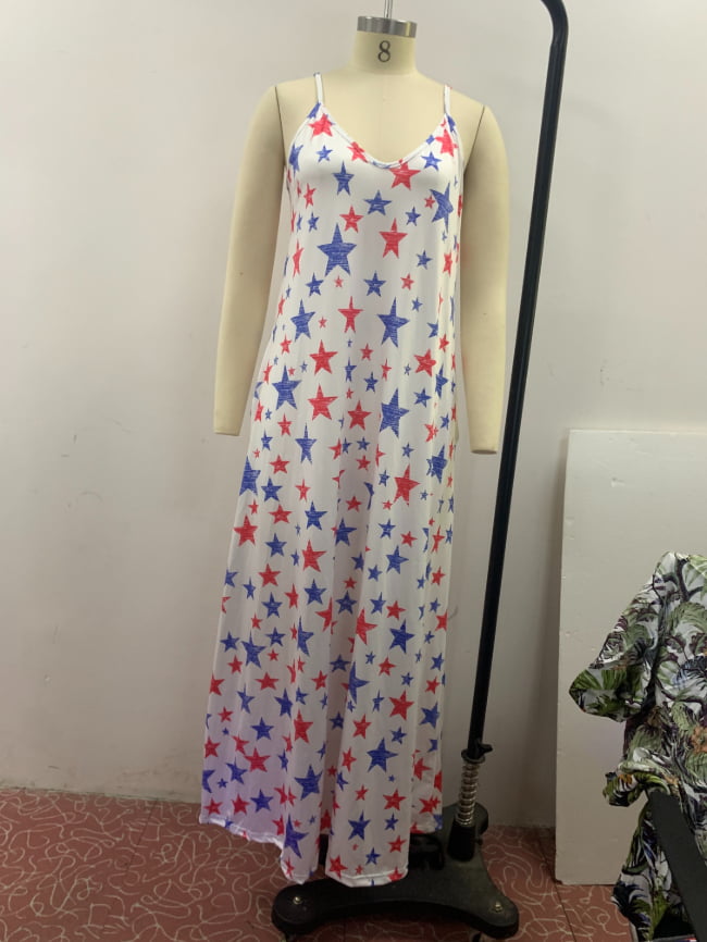 USA Flag Star Print Slip Dress