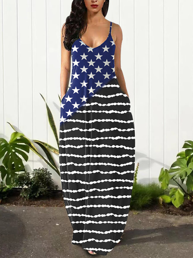 USA Flag Star Print Slip Dress 12