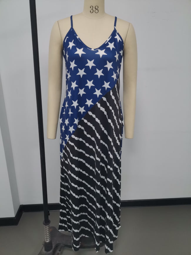 USA Flag Star Print Slip Dress