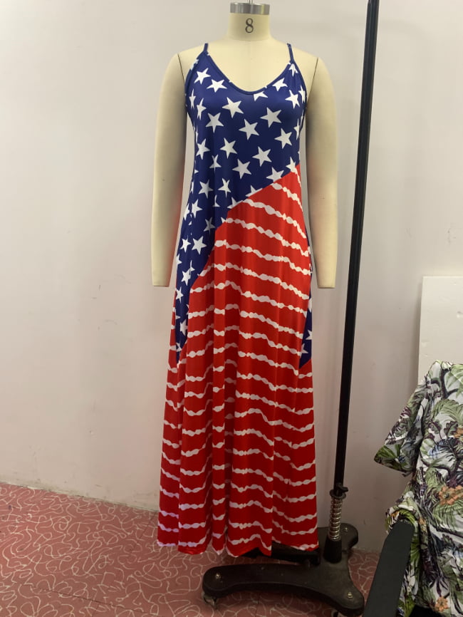 USA Flag Star Print Slip Dress 7