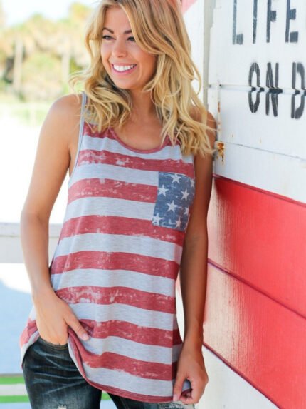 USA flag striped bow tank top