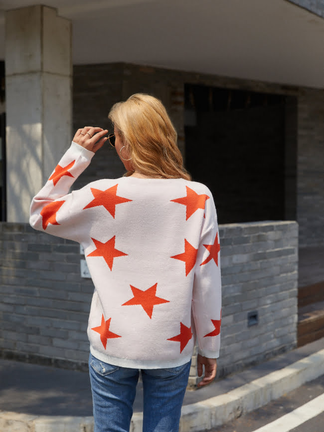 V neck Five pointed Star Knitted Sweater 5