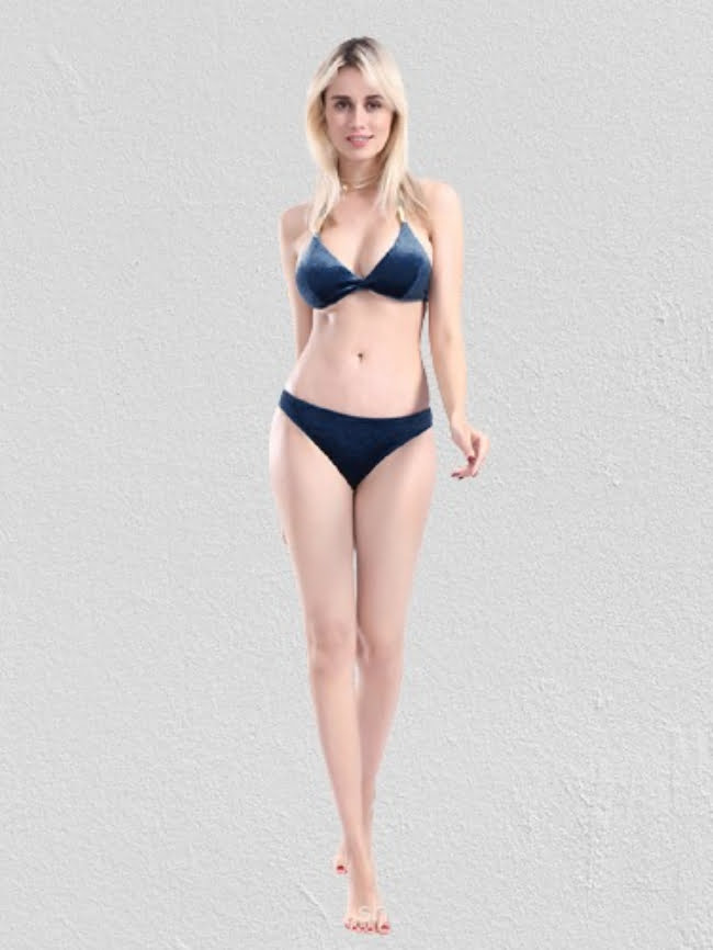 Velvet Halter Triangle Bikini Swimsuit 4