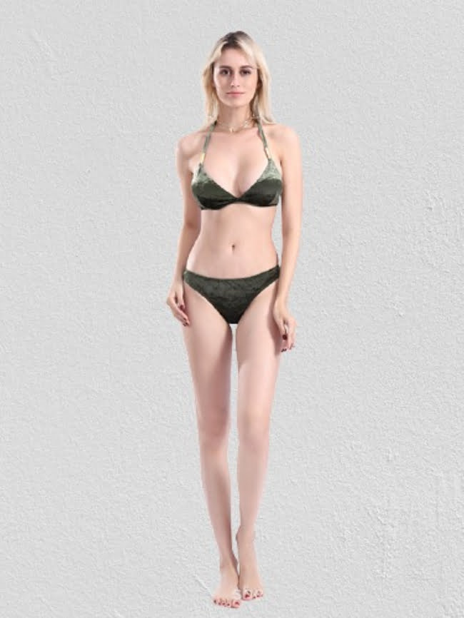 Velvet Halter Triangle Bikini Swimsuit 5